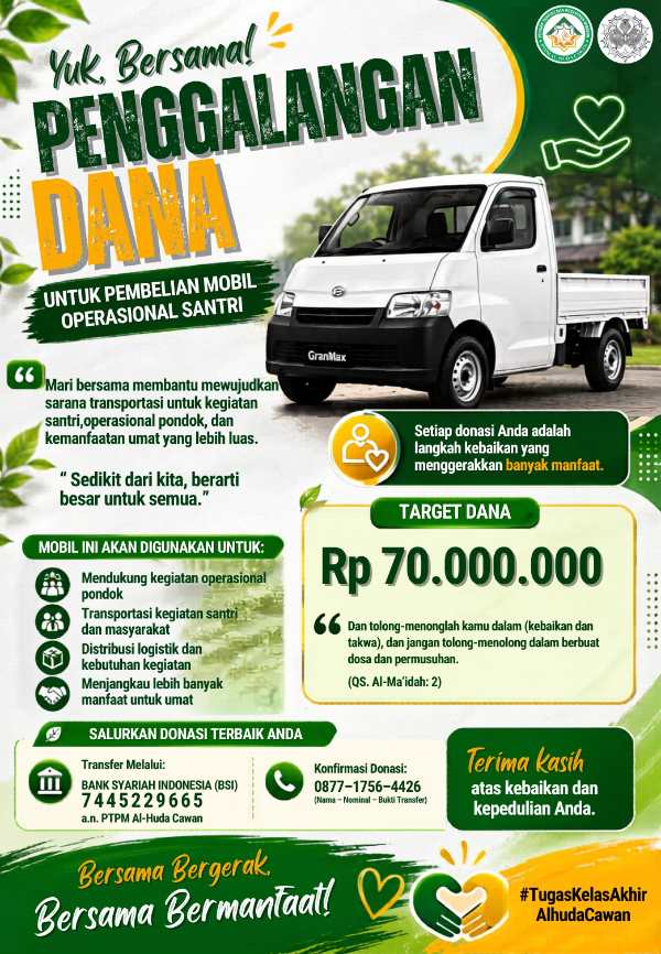 Peluang Amal Jariyah: Pengadaan Mobil Operasional Santri PTPM Al-Huda Cawan